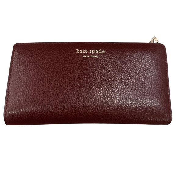Kate Spade Madison Deep burgundy  Saffiano Leather Slim Bifold Snap Wallet - Picture 1 of 11